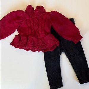 Red Knit Sweater and Black Pants Set